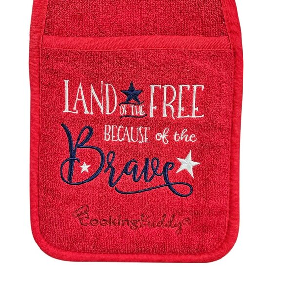 💎Cooking Buddy Towel & Pot Holder by Campanelli Patriotic Red Embroidered Mitt - Picture 2 of 5